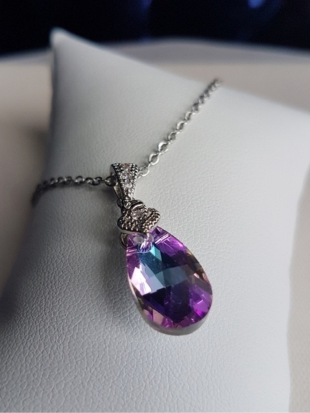 Swarovski Elements 925 Silver Rainbow Teardrop Pendant Necklace NEW